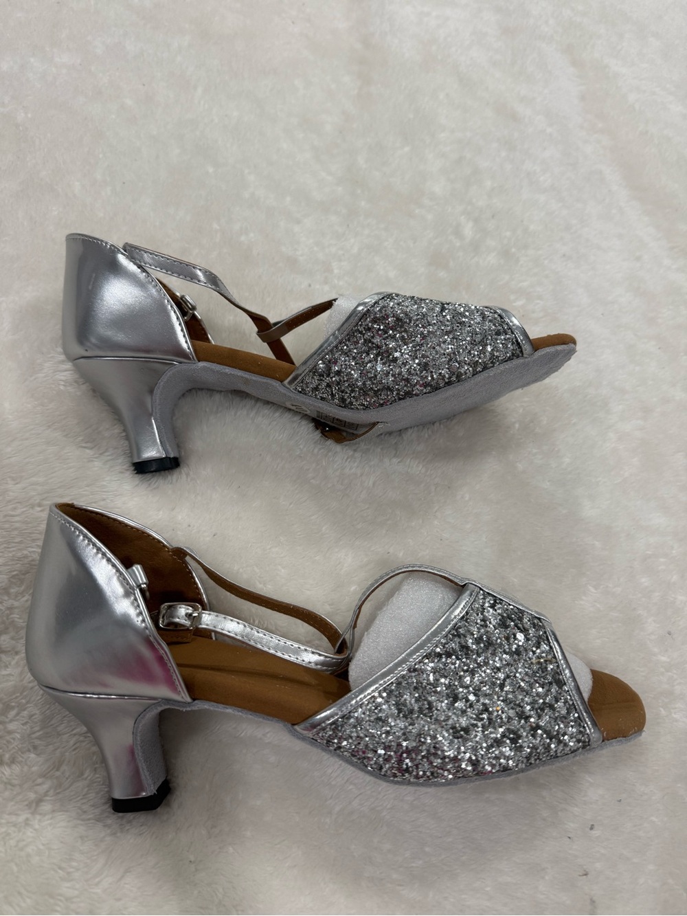 Dance Silver Glitter Peep-Toe Heel Sandals